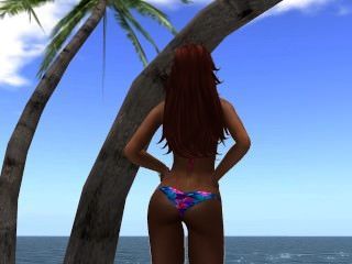 Venise en bikini al borde de la playa